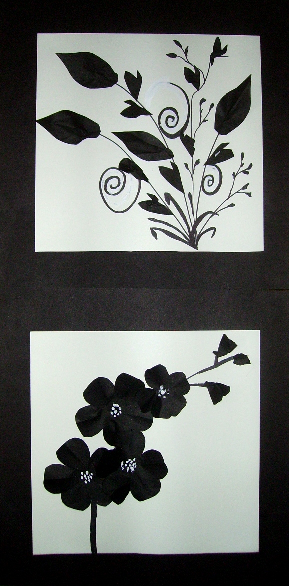 construction paper flowers for kids. black construction paper.
