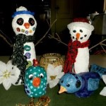 gallery-paper mache clay snowmen, bird and chick